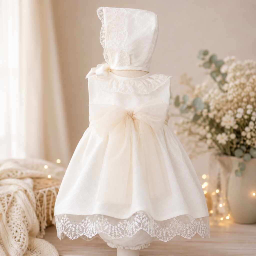Vestido lazo con capota manga corta