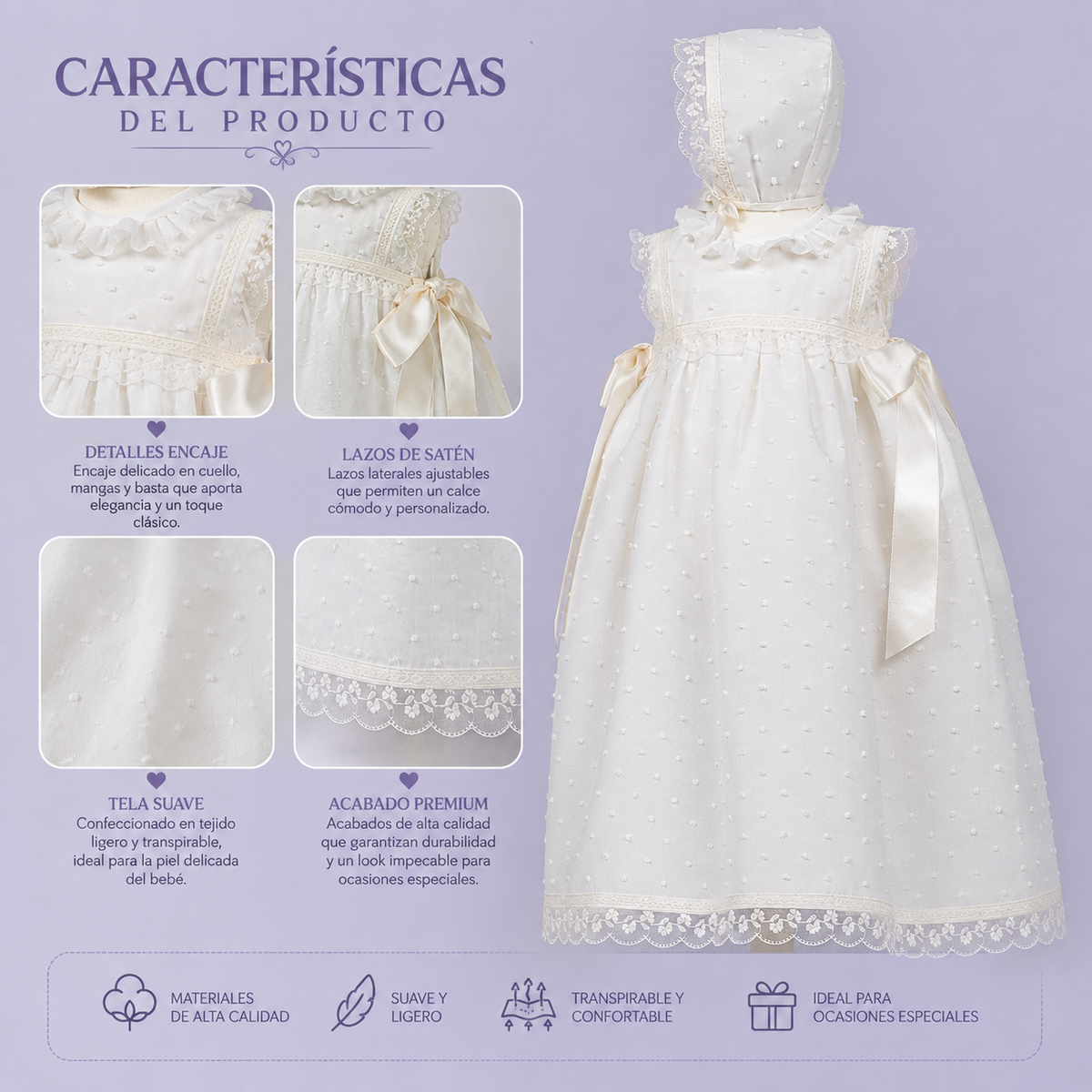 Batón plumeti de organza con capota