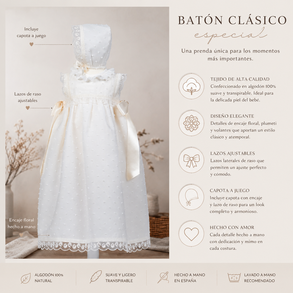 Batón plumeti de Organza con capota