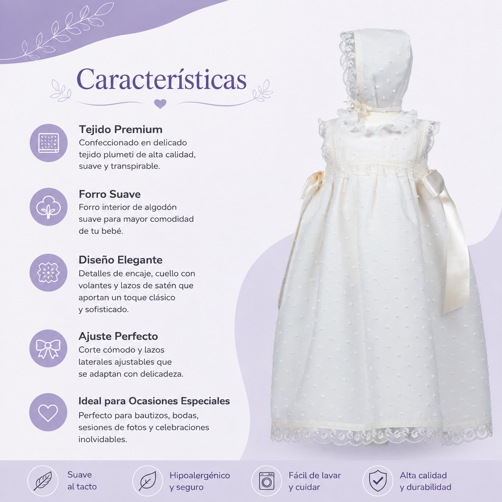 Batón plumeti de organza con capota