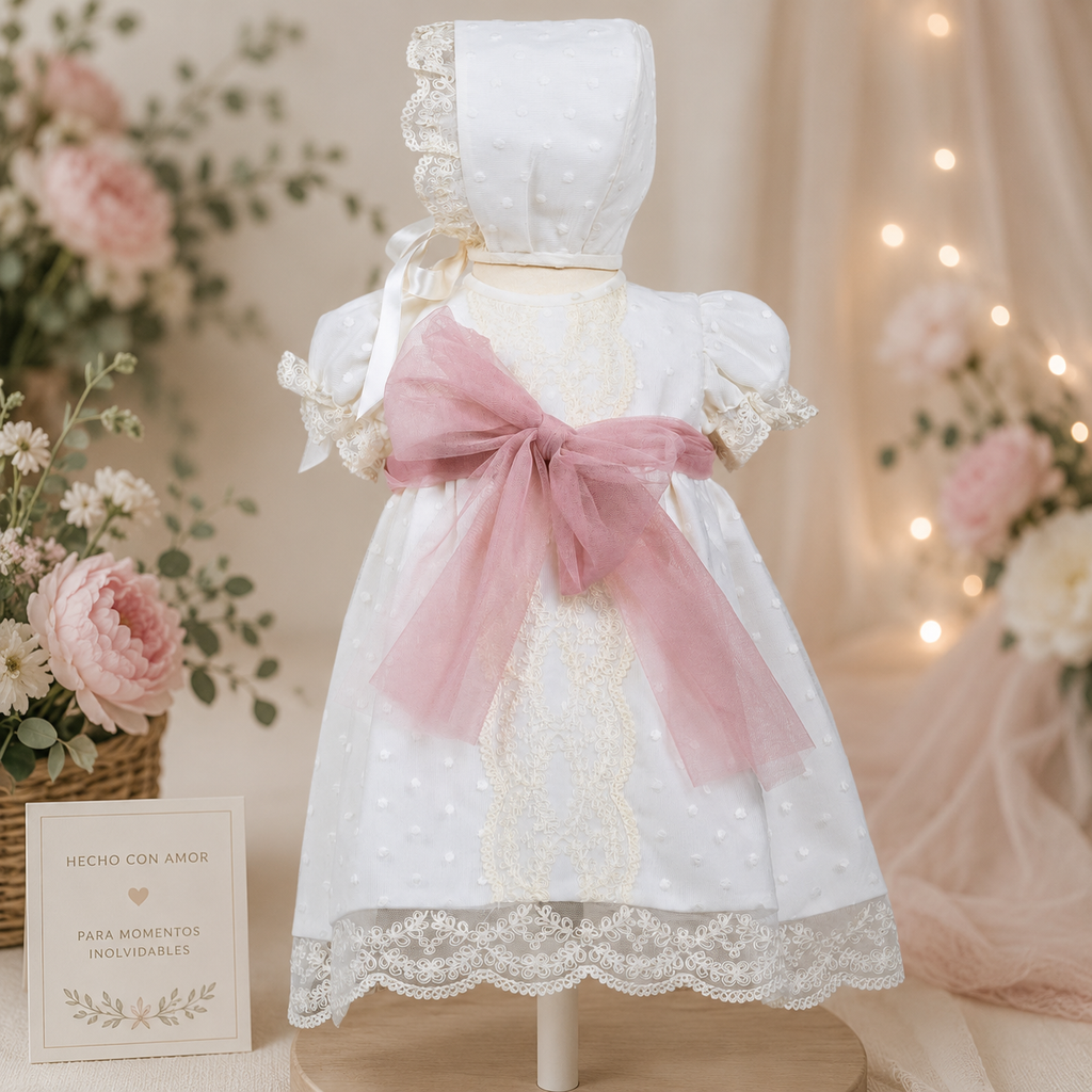 Vestido tul bordado con manga corta