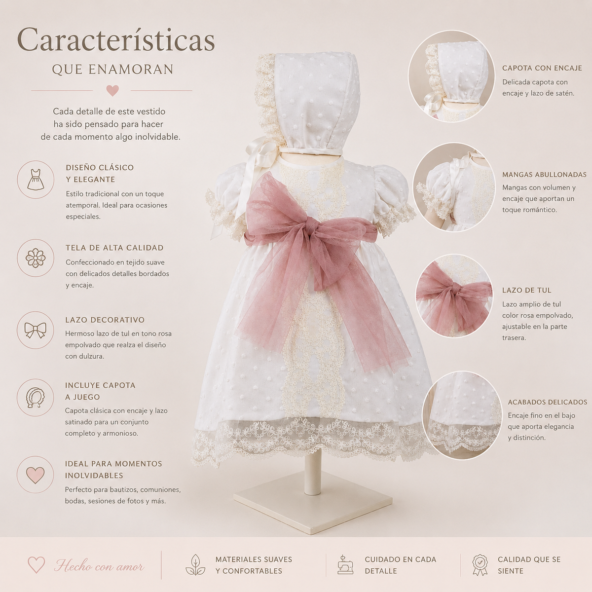 Vestido tul bordado con manga corta
