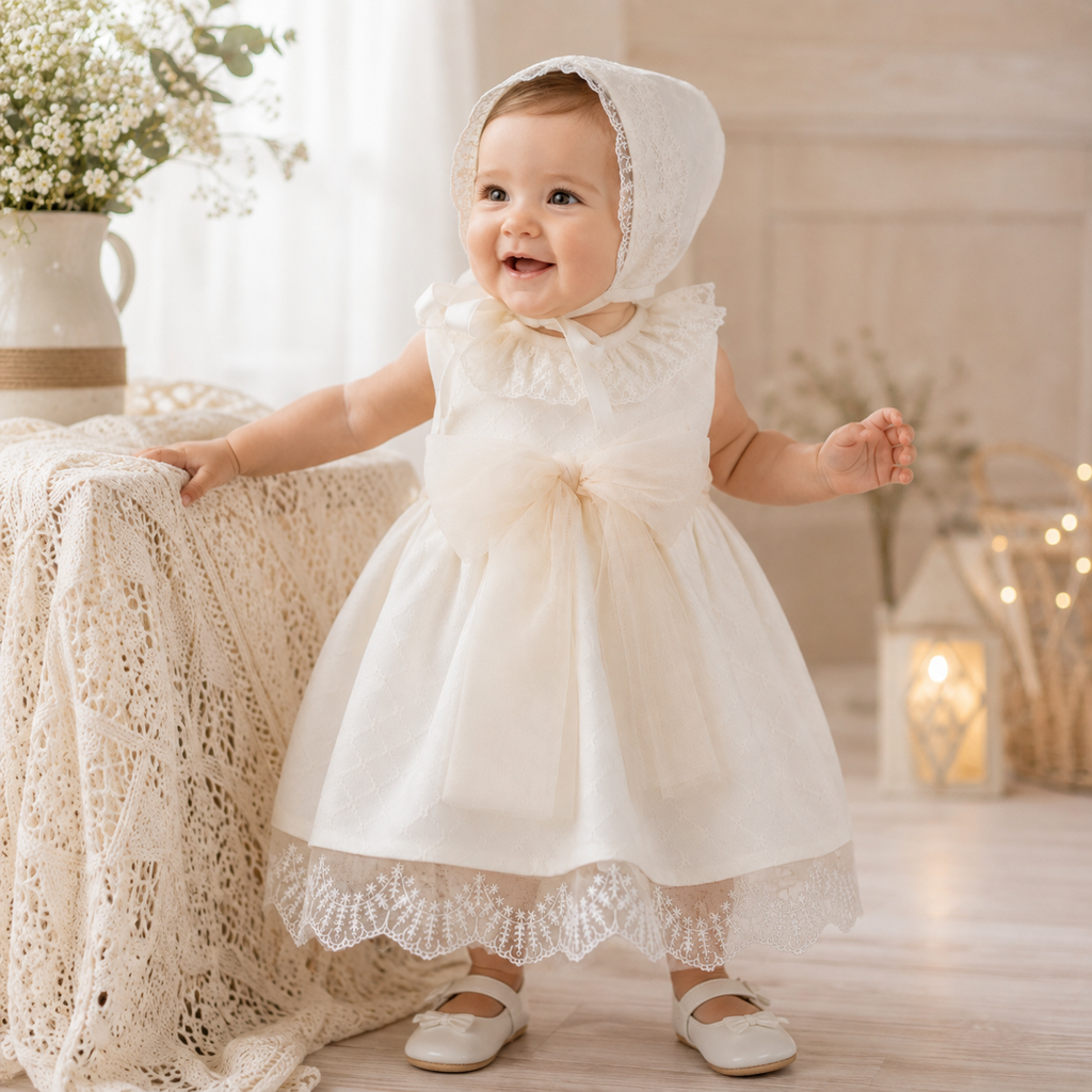 Vestido lazo con capota manga corta