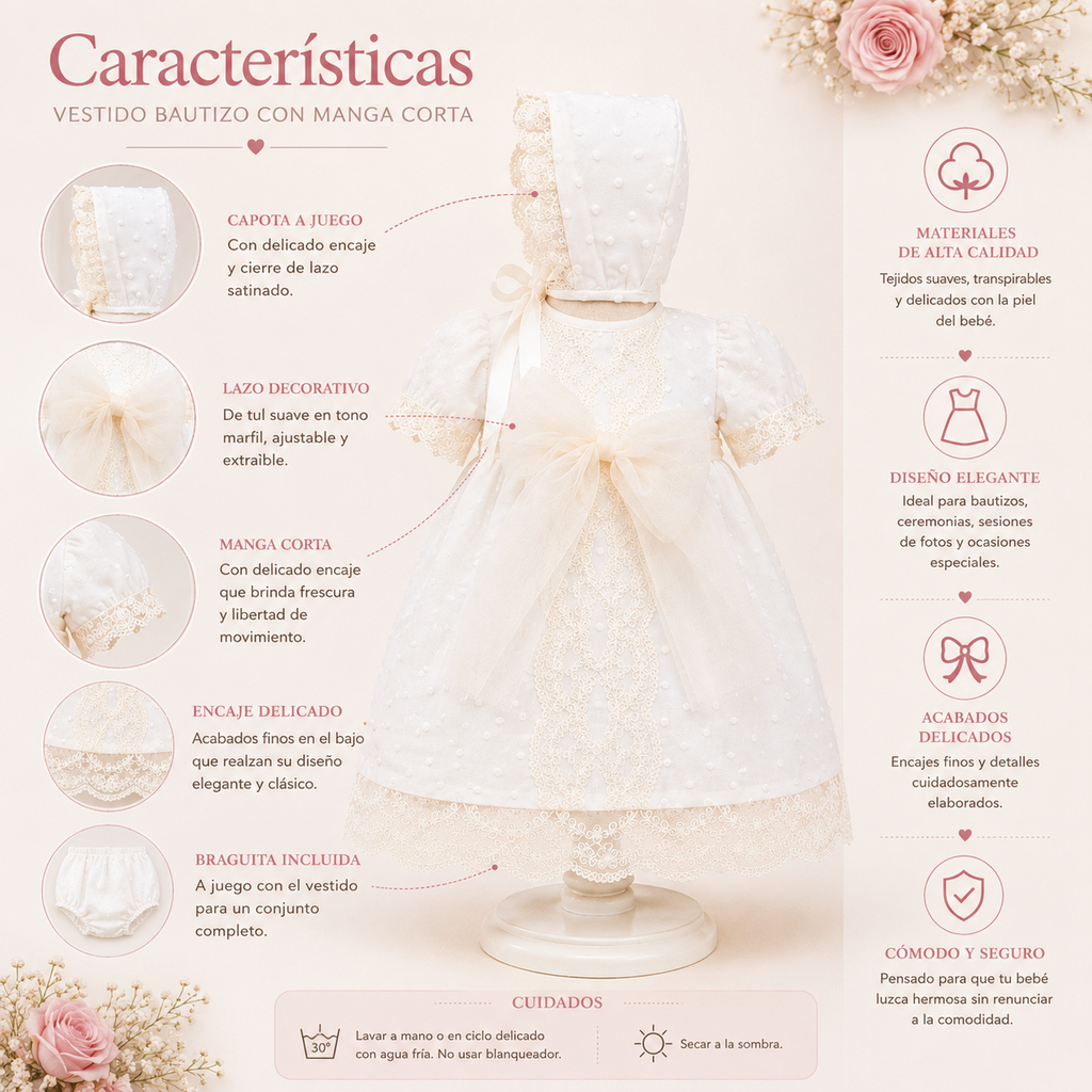 Vestido tul bordado lazo beige manga larga