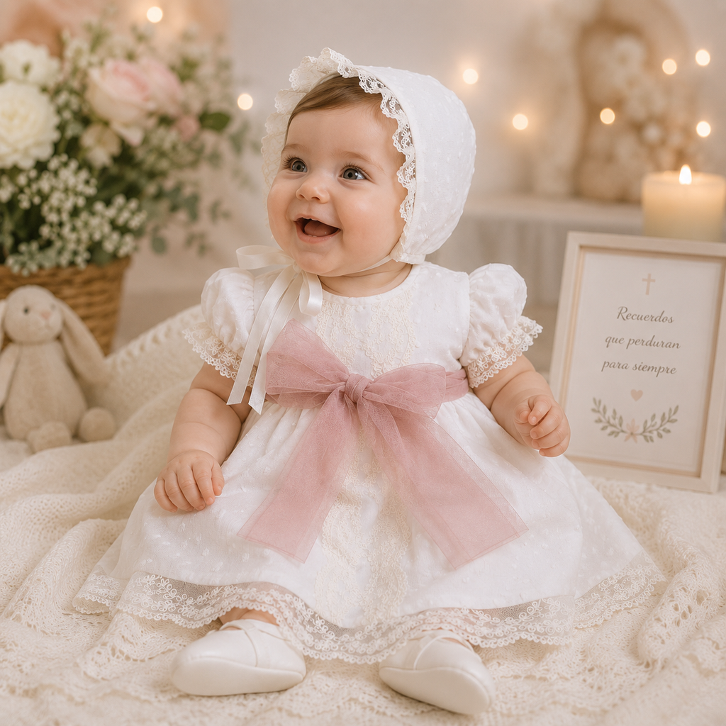 Vestido tul bordado con manga corta
