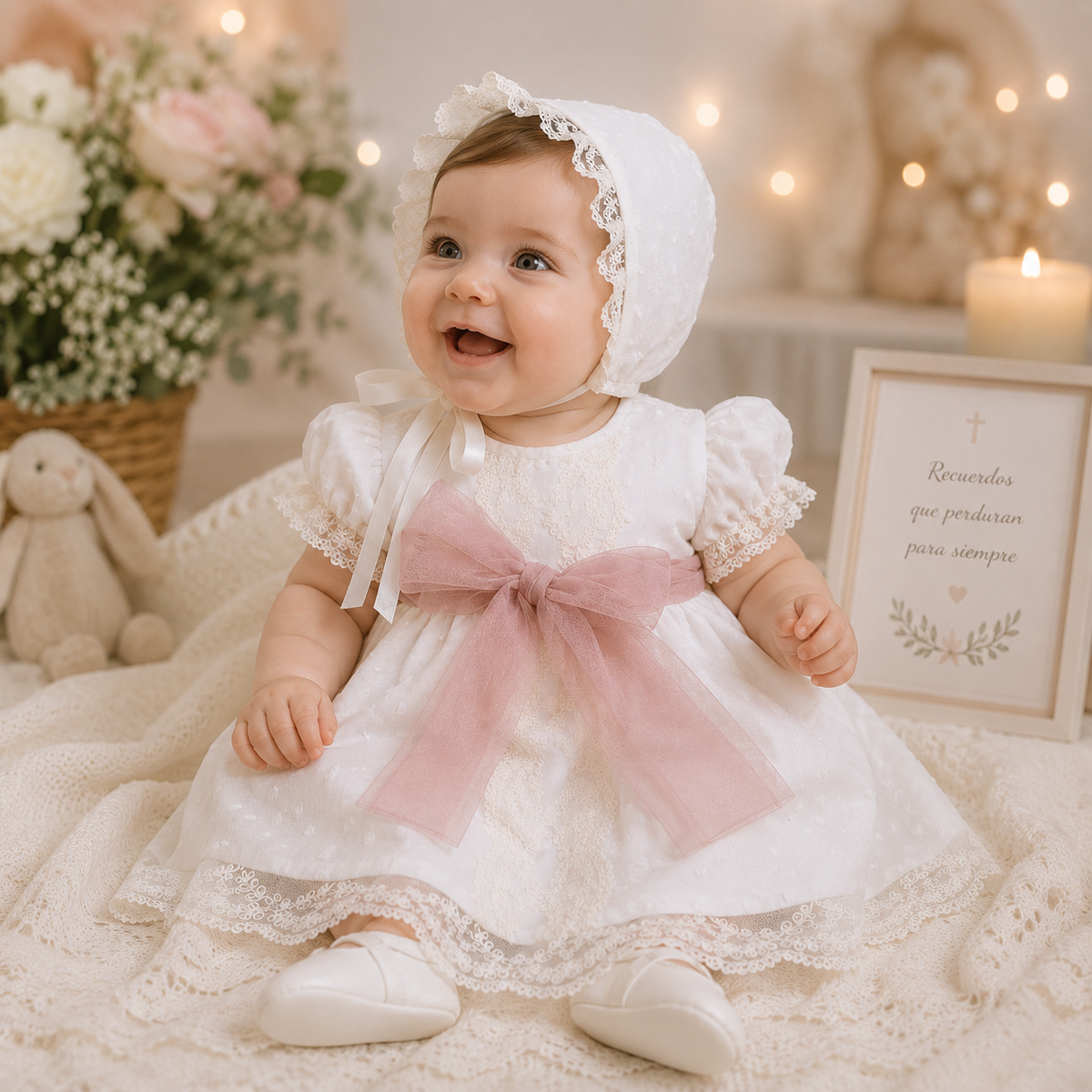 Vestido tul bordado con manga corta