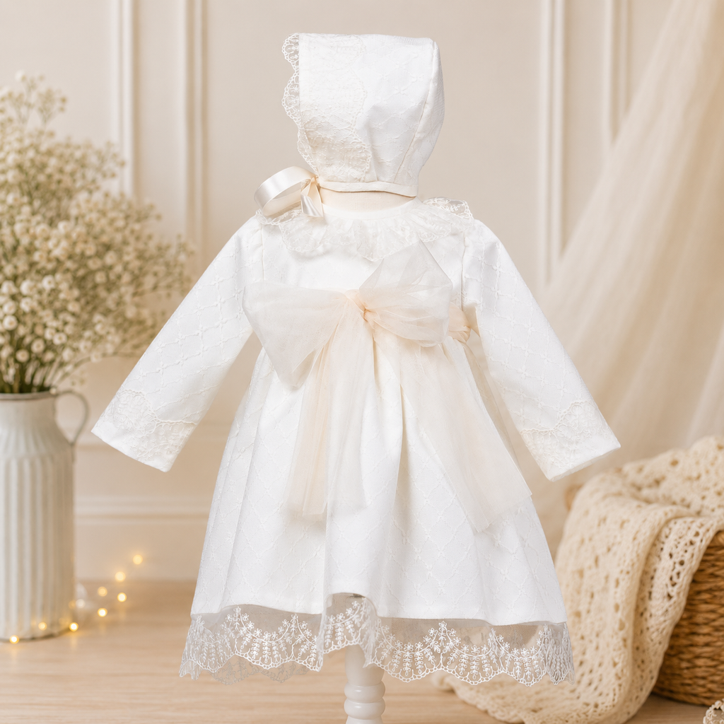 Vestido lazo con capota manga larga