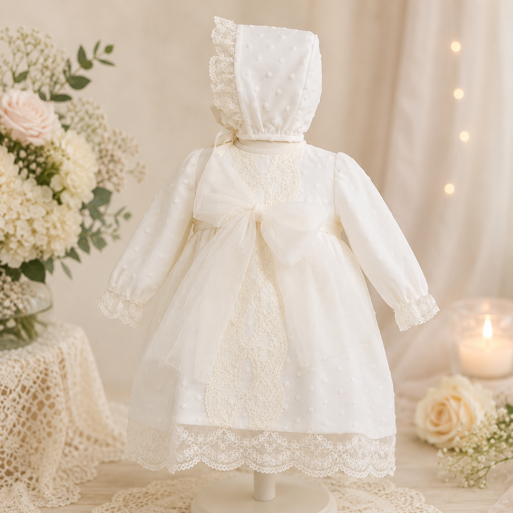 Vestido tul bordado manga larga