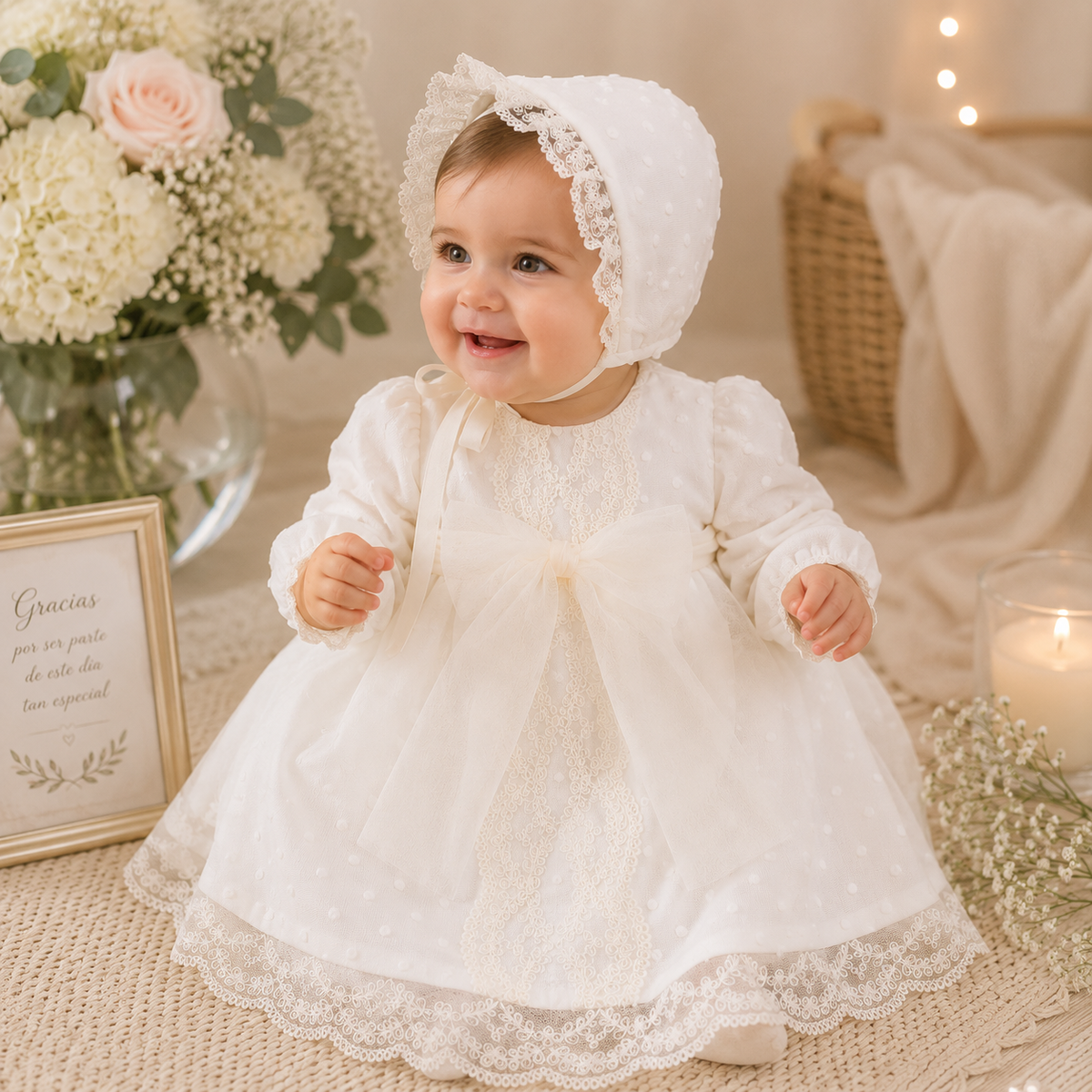 Vestido tul bordado manga larga