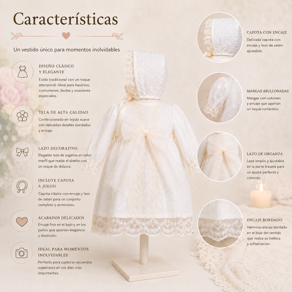 Vestido tul bordado manga larga
