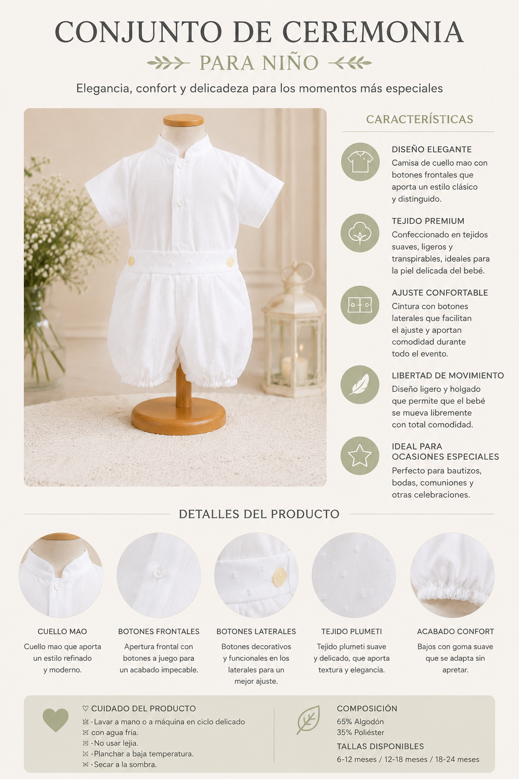 Conjunto plumeti niño de organza cuello mao