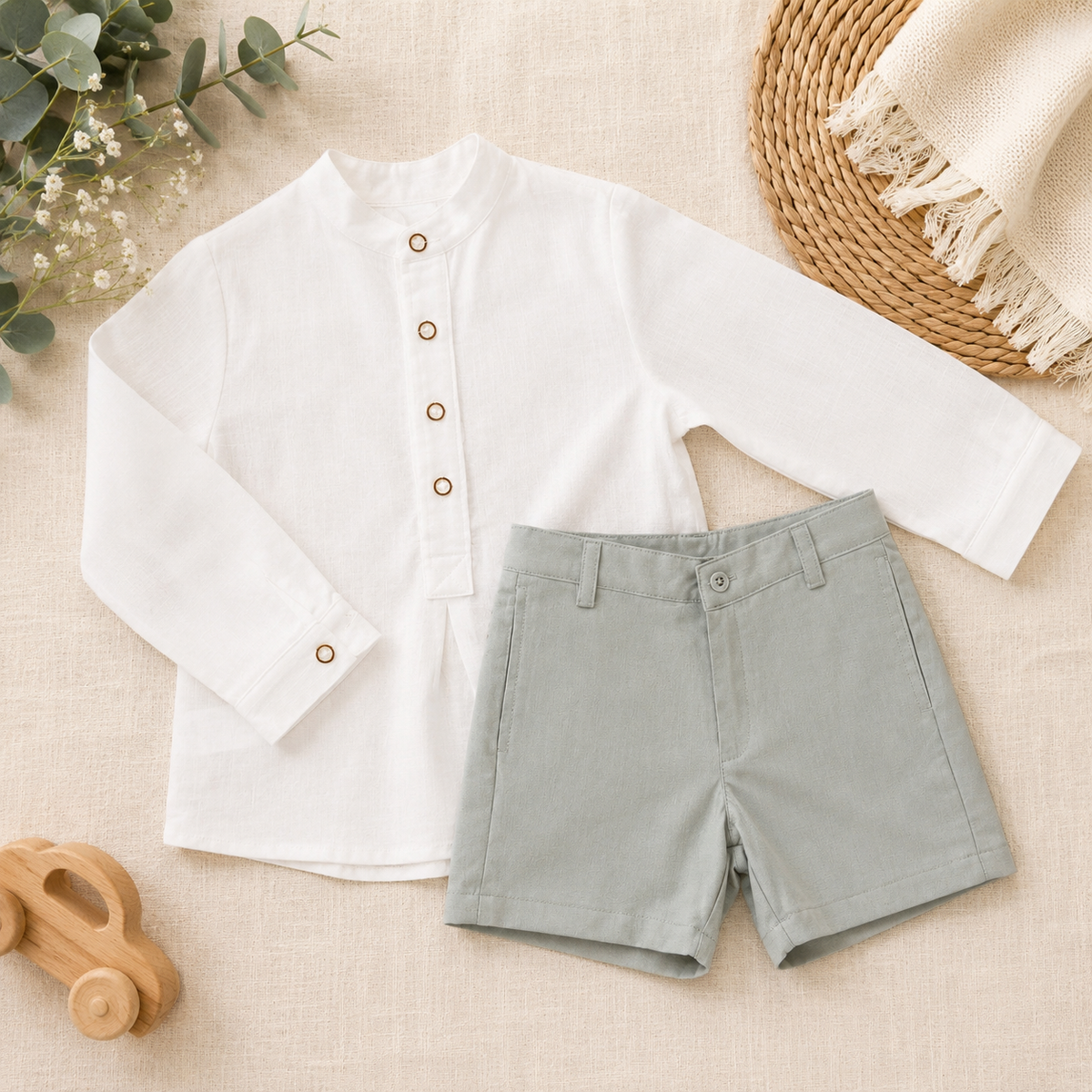 Conjunto niño camisa botones isla canela