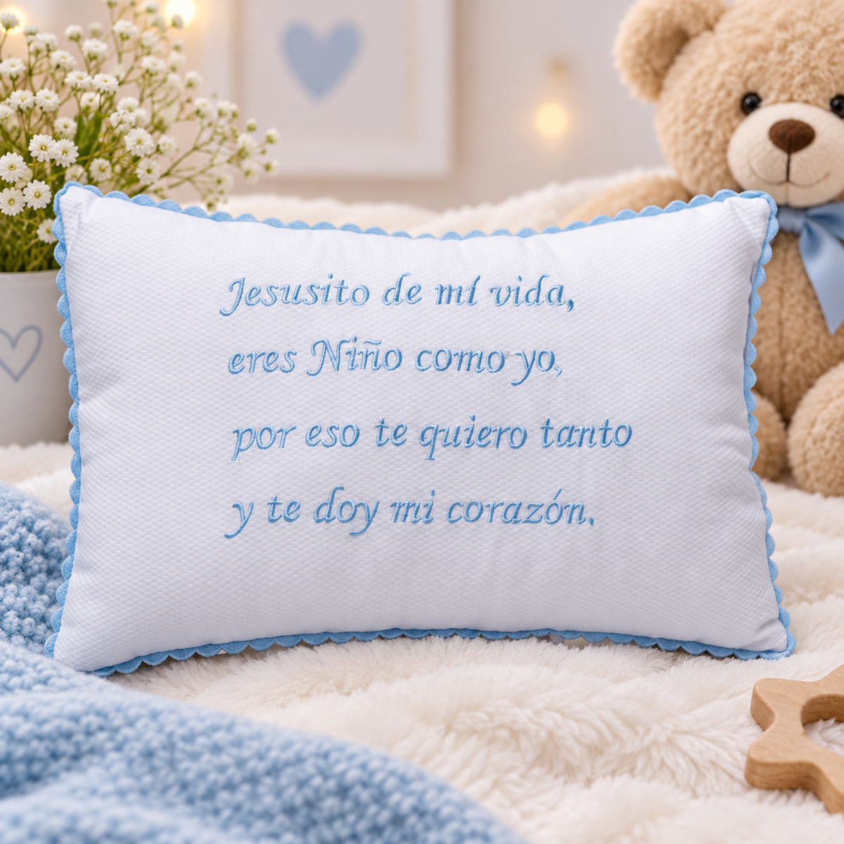 Cojín bebé Jesusito de mi vida azul