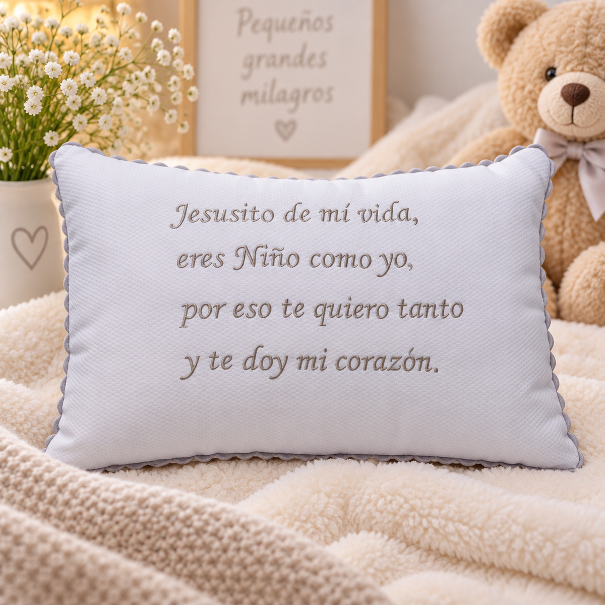 Cojin bebé Jesusito de mi vida beige